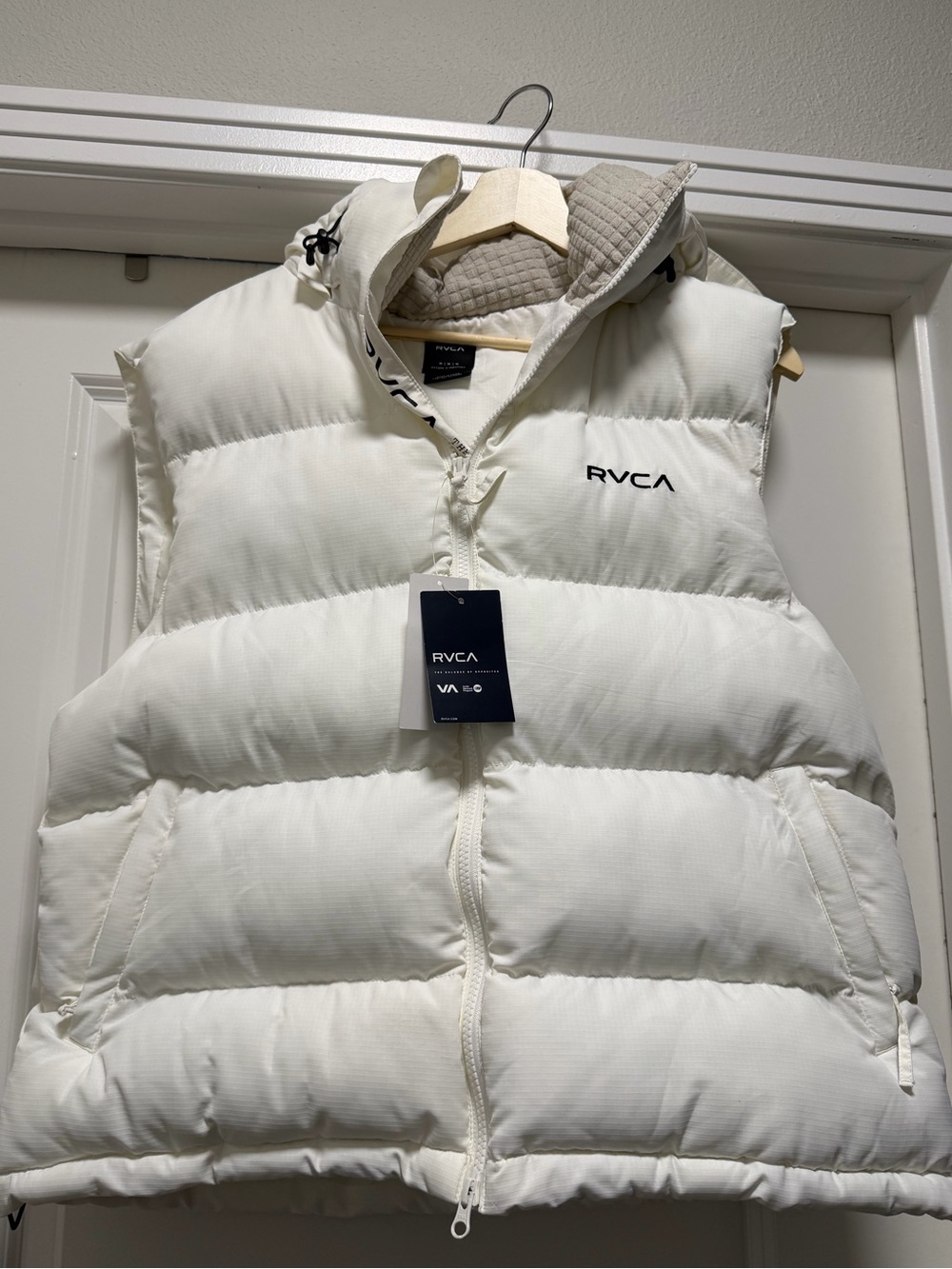 RVCA White Quilted Hooded Puffer Vest